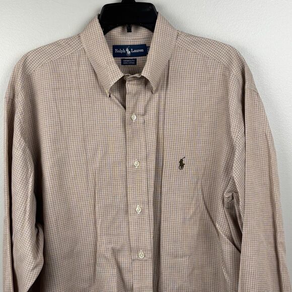 Ralph Lauren Dress shirt Men 16 1/2 - 32/33 Brown XStripe Cotton Oxford Yarmouth - Picture 6 of 6
